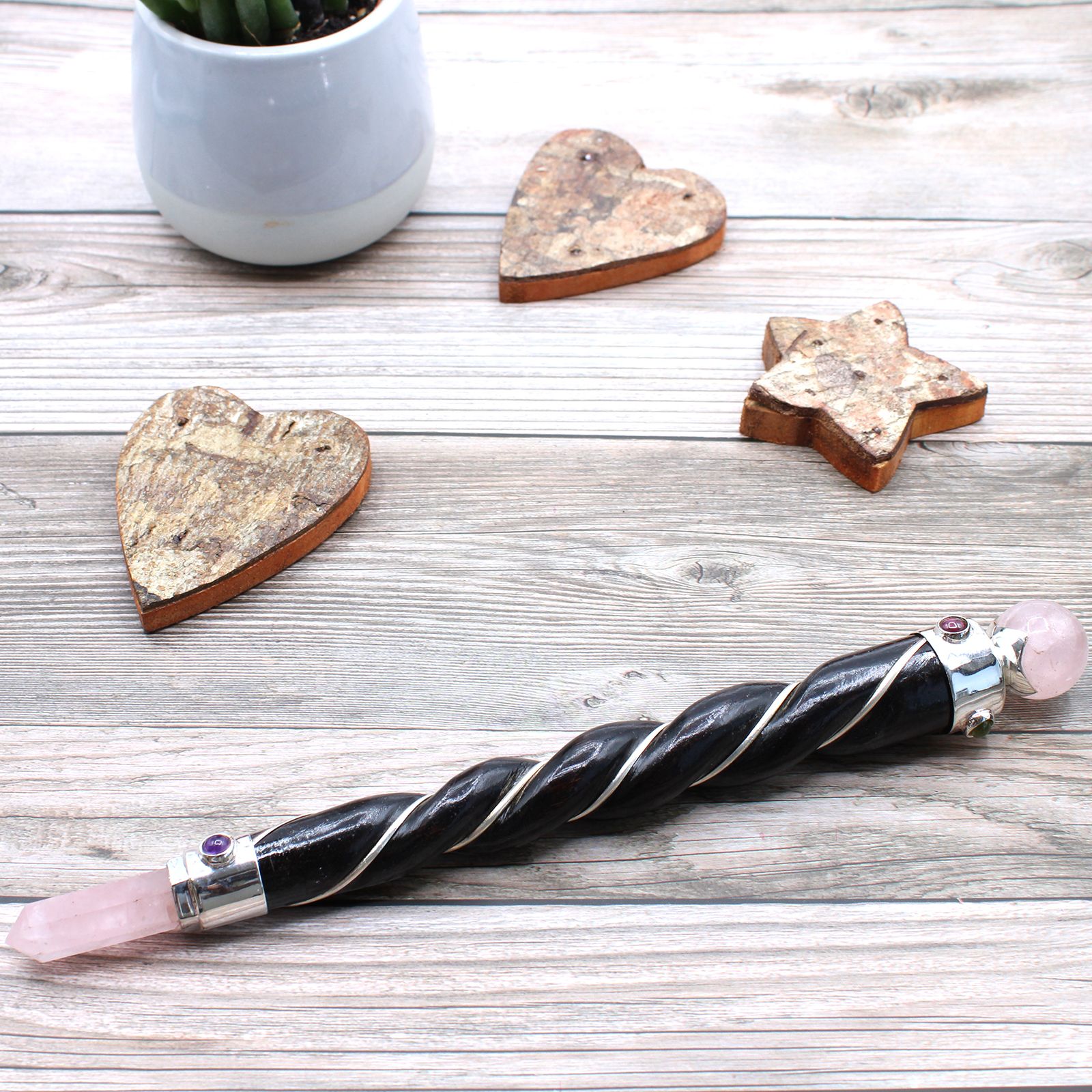 Twisted Healing Wand - Silver Rose Quartz Sphere - Image 5