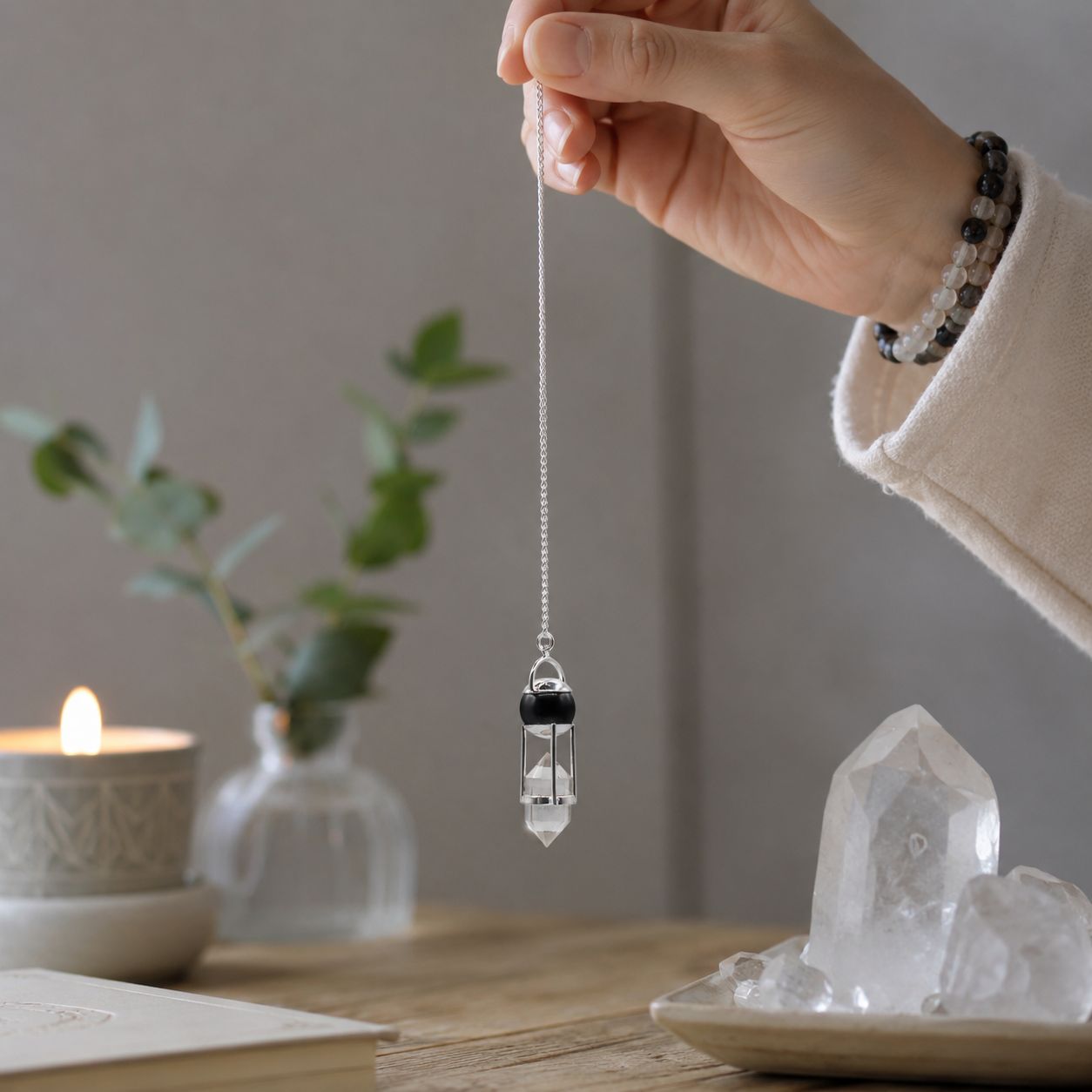 Shadow Seer - Double Power Pendulum - Obsidian Globe - Clear Quartz Double Terminated - Image 2