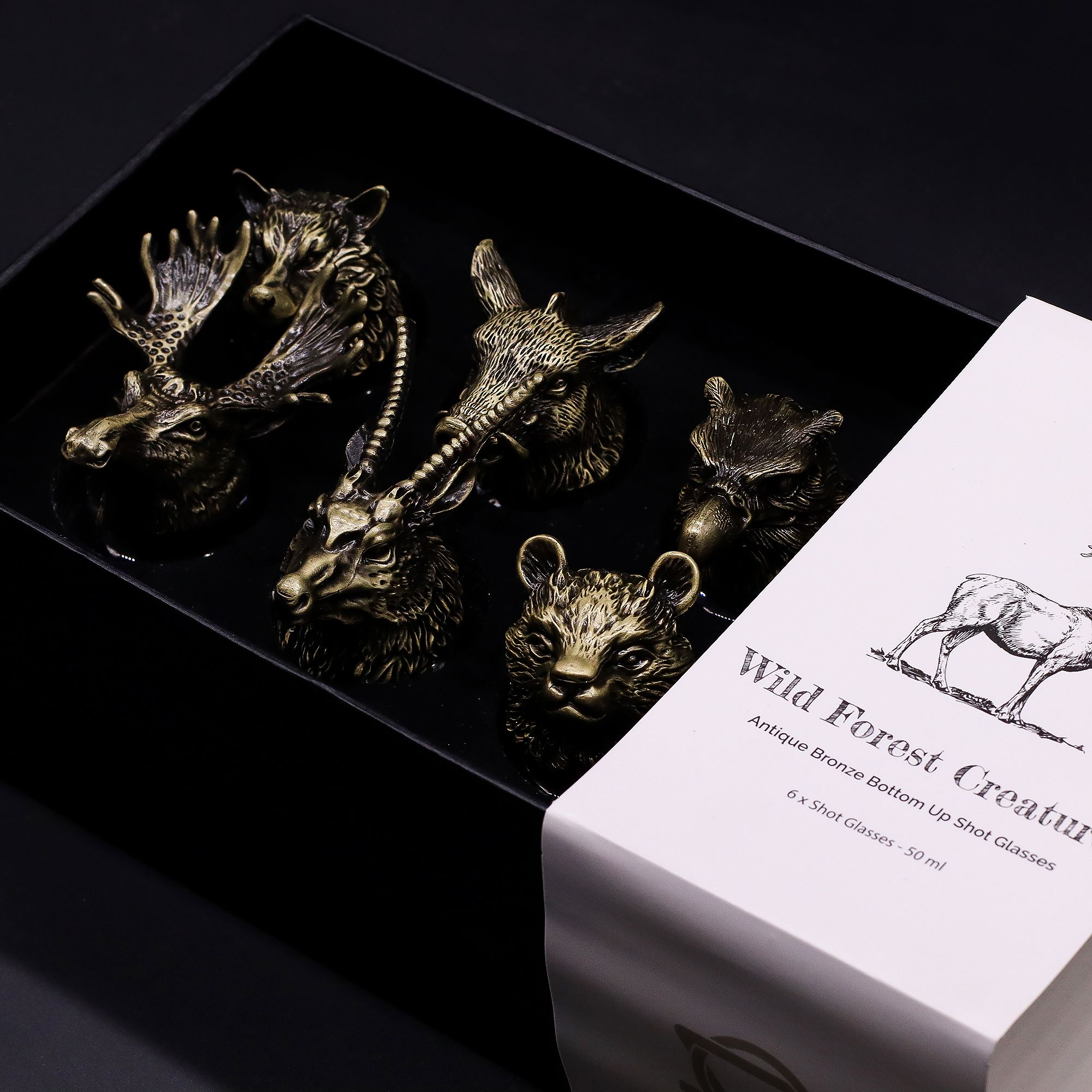 Gift Set of 6 Shot Glasses (50ml) - Wild Forest Creatures - Antique Bronze - Image 9