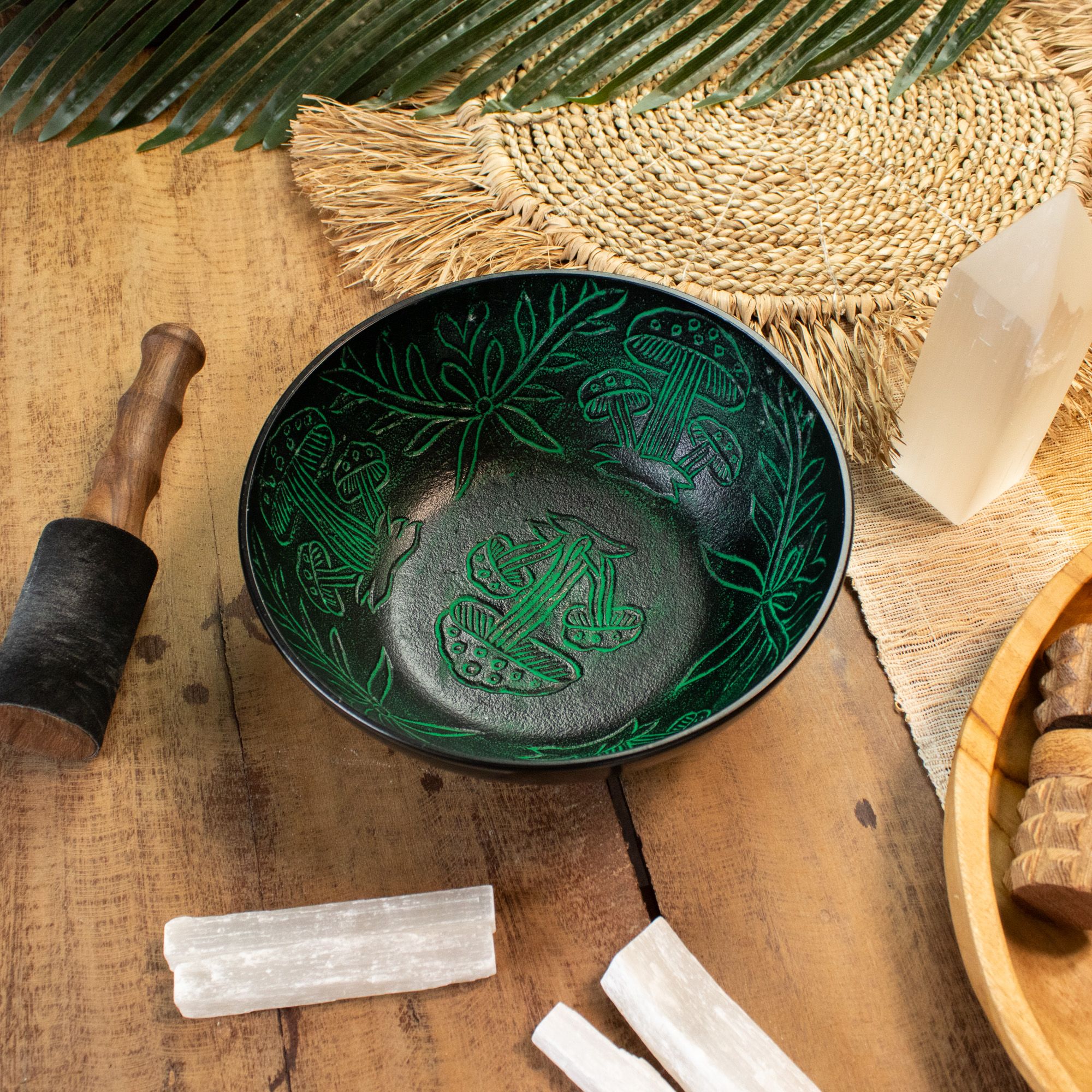 Aluminum Singing Bowl - Magic Mushroom - Green (20cm) - Image 4