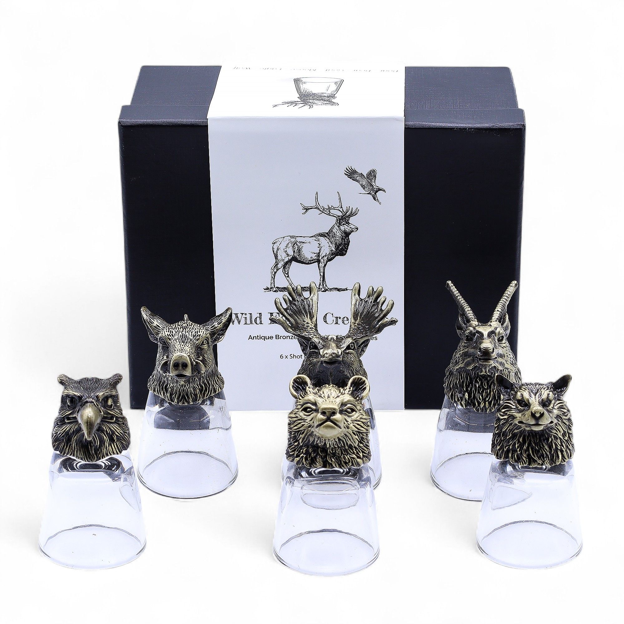 Gift Set of 6 Shot Glasses (50ml) - Wild Forest Creatures - Antique Bronze - Image 10