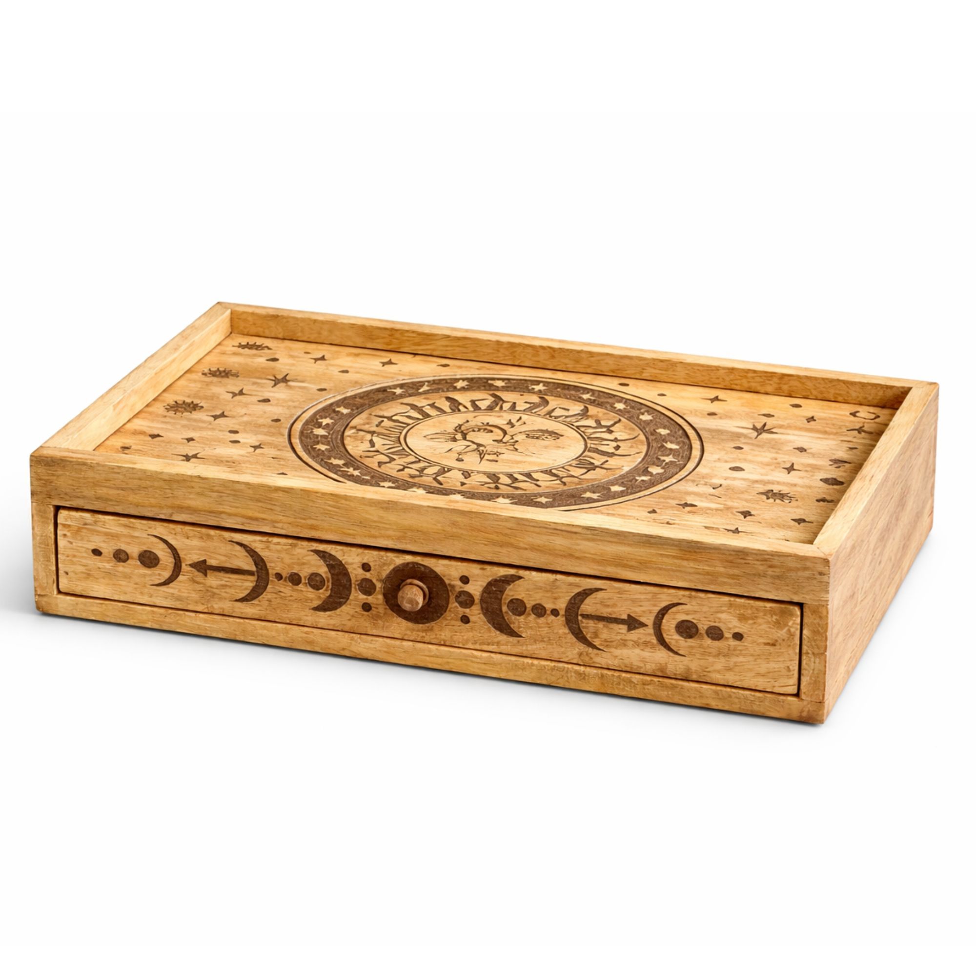 Sun Moon Carved Tarot Box with Drawer - Image 4