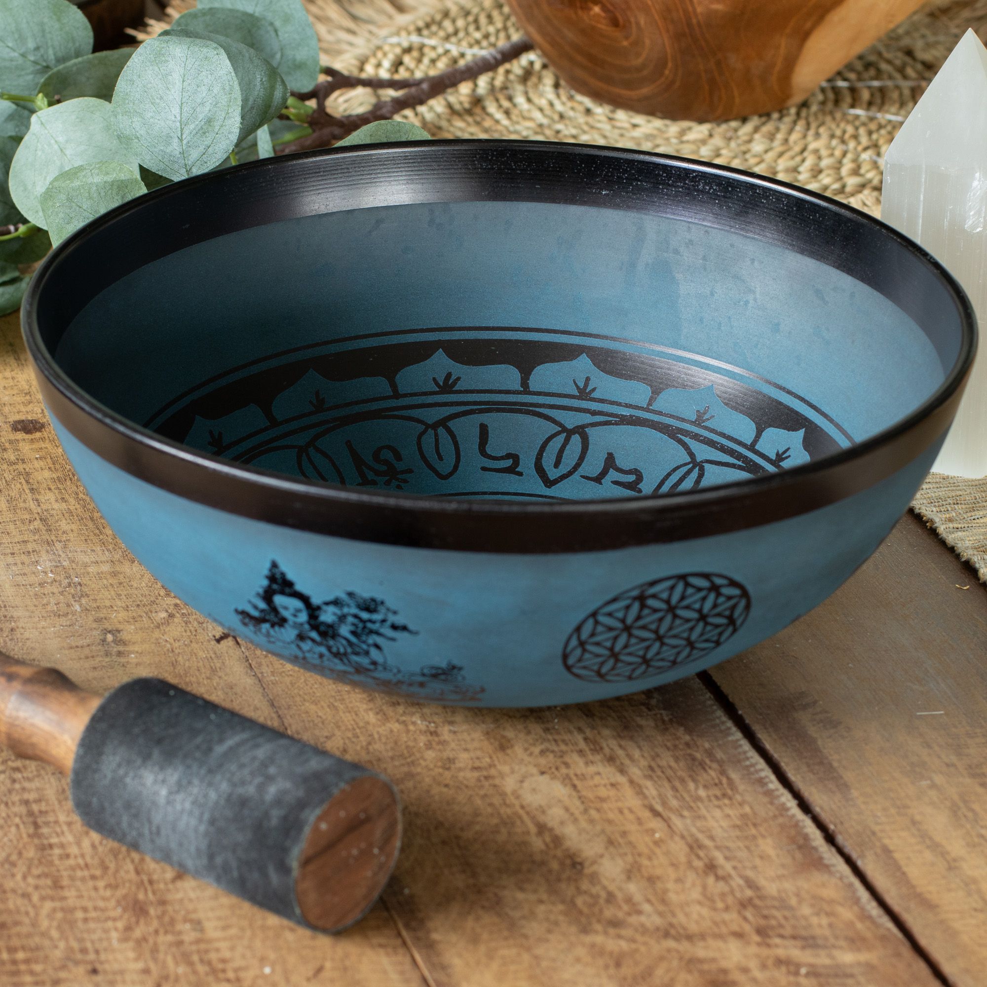 Large Aluminum Singing Bowl - Tibetan Double Dorjy Design - Blue (27cm) - Image 2