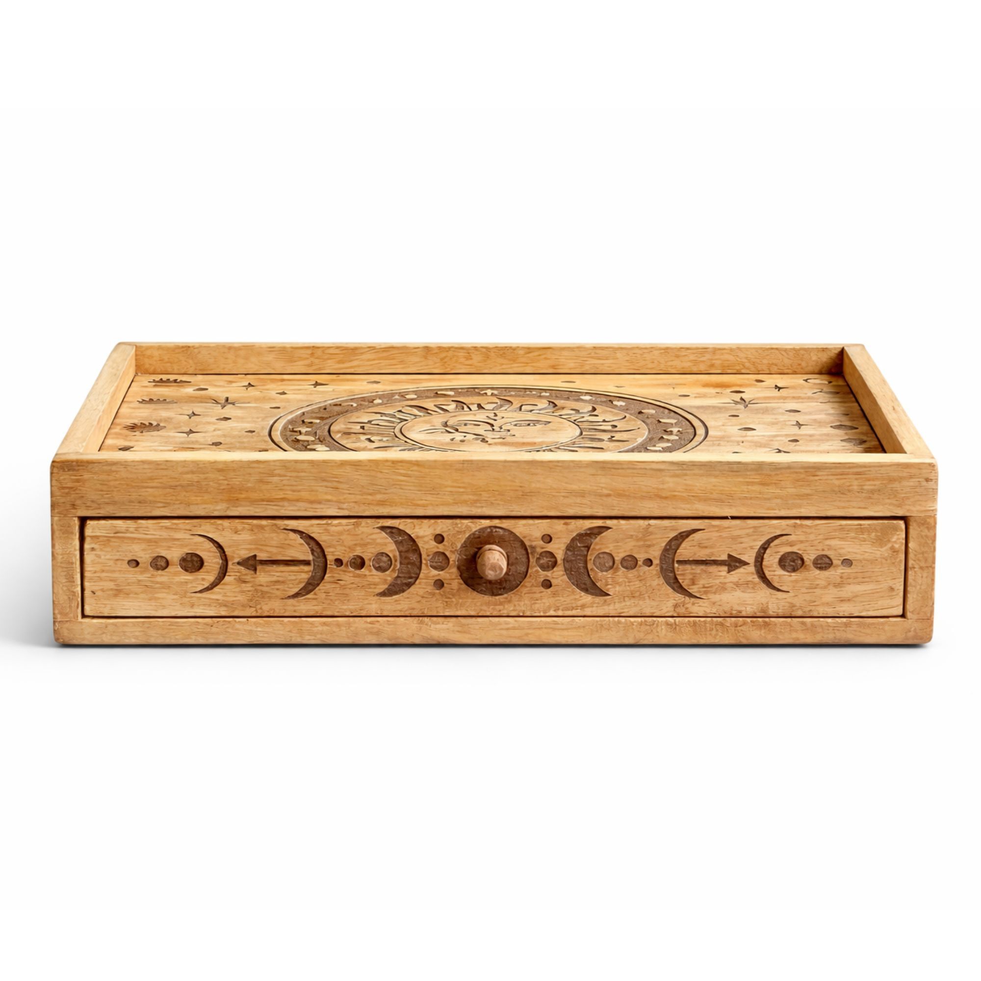 Sun Moon Carved Tarot Box with Drawer - Image 2