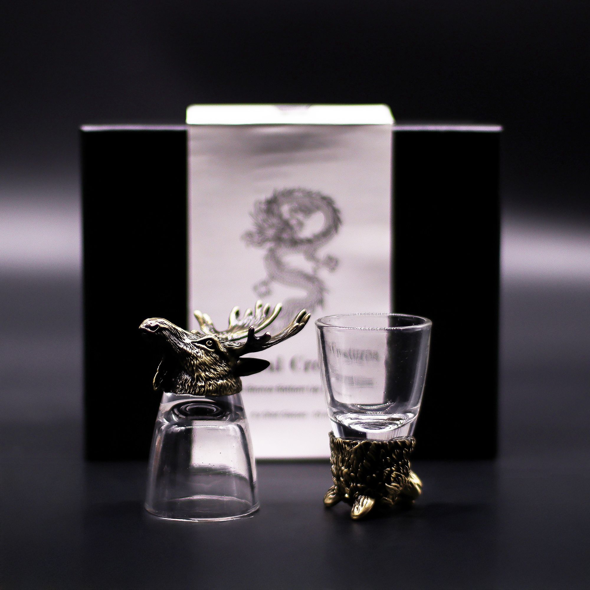 Gift Set of 6 Shot Glasses (50ml) - Wild Forest Creatures - Antique Bronze - Image 2