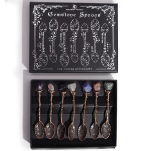 Set of 7 Bronze Gemstone Crystal Witch Spoons