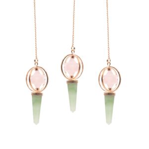Heart Compass- Two Piece Spinning Merkaba Star in Copper Pendulum -  Rose Quartz & Green Aventurine