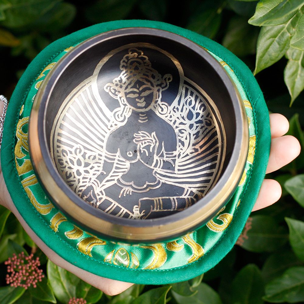 Green Tara Singing Bowl Set 10cm (min 380gm) - Image 6