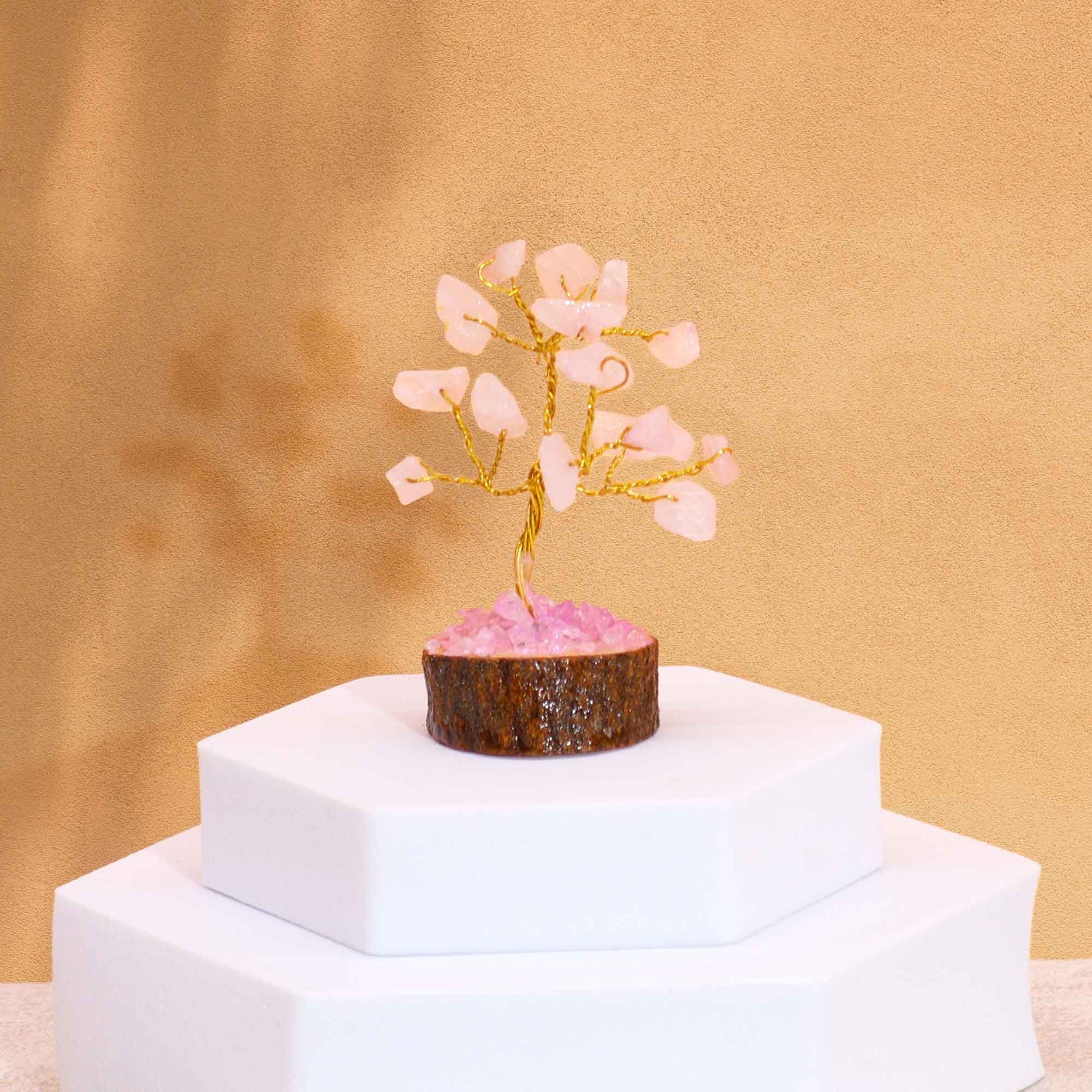Mini Gemstone Trees On Wood Base - Rose Quartz (15 stones) - Image 2